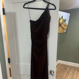 Elegant One-Shoulder Brown Dress